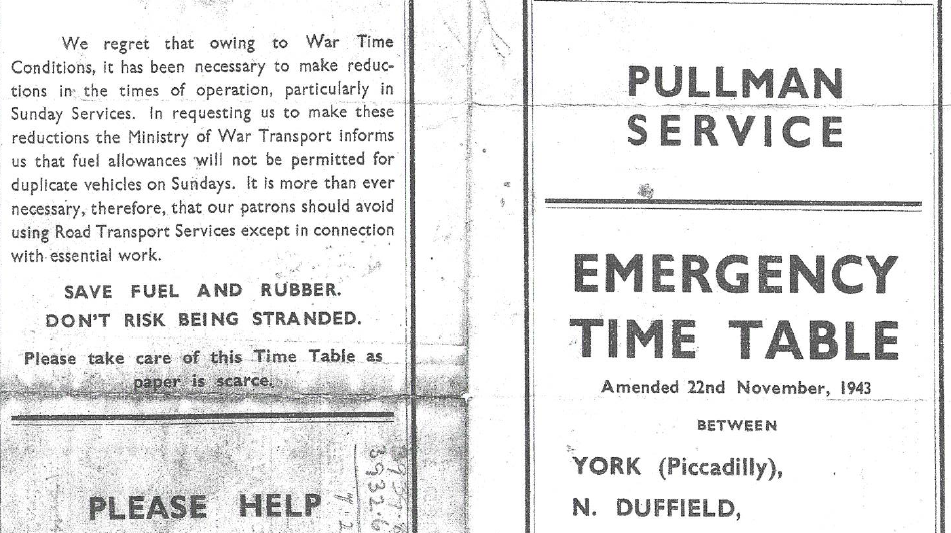 Wartime York Pullman Timetable - CLICK TO VIEW